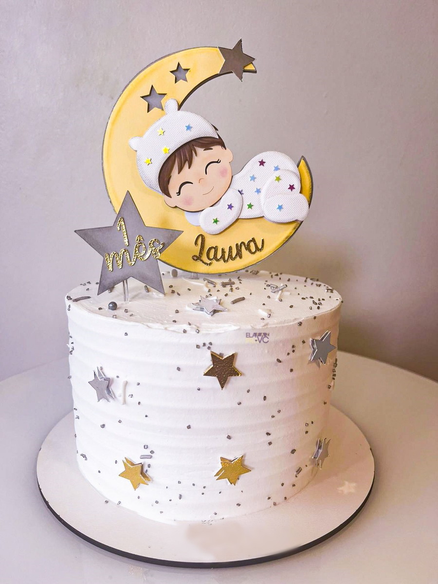 Arquivo Corte Silhouette Topo de Bolo Menino na Lua