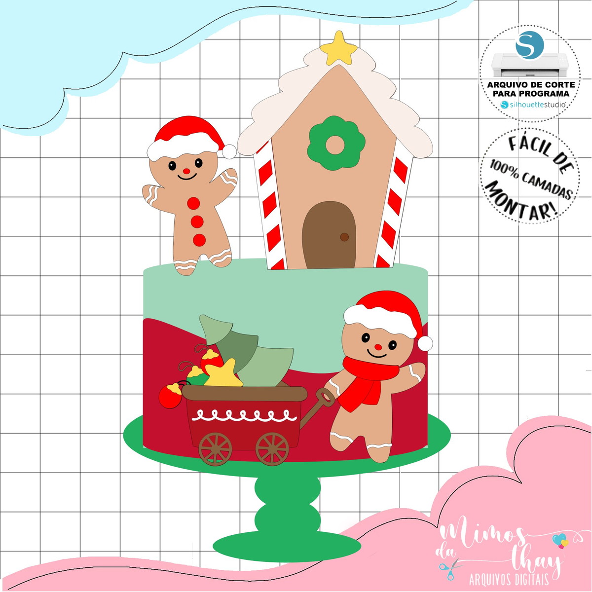 Arquivo Corte: Topo de Bolo Biscoitos Cute de Natal 156