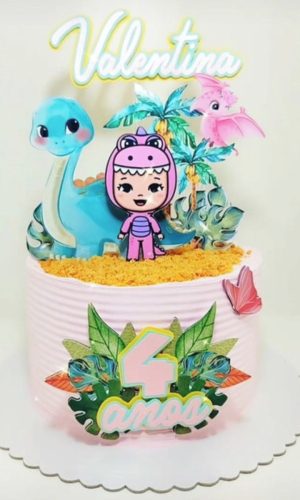 Arquivo Corte Topo de Bolo Dinossauro Menina