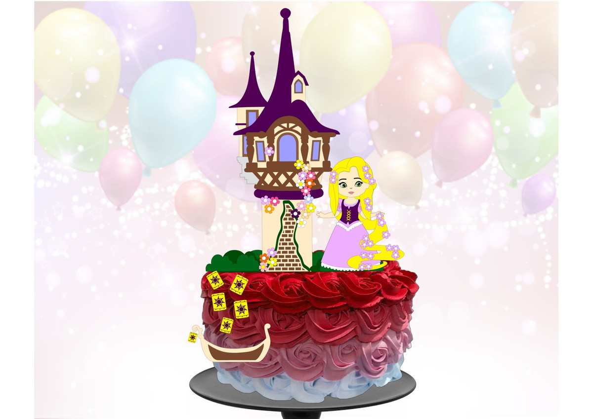 Kit com 5 arquivos de corte 03-RAPUNZEL TOPO DE BOLO CAMADAS