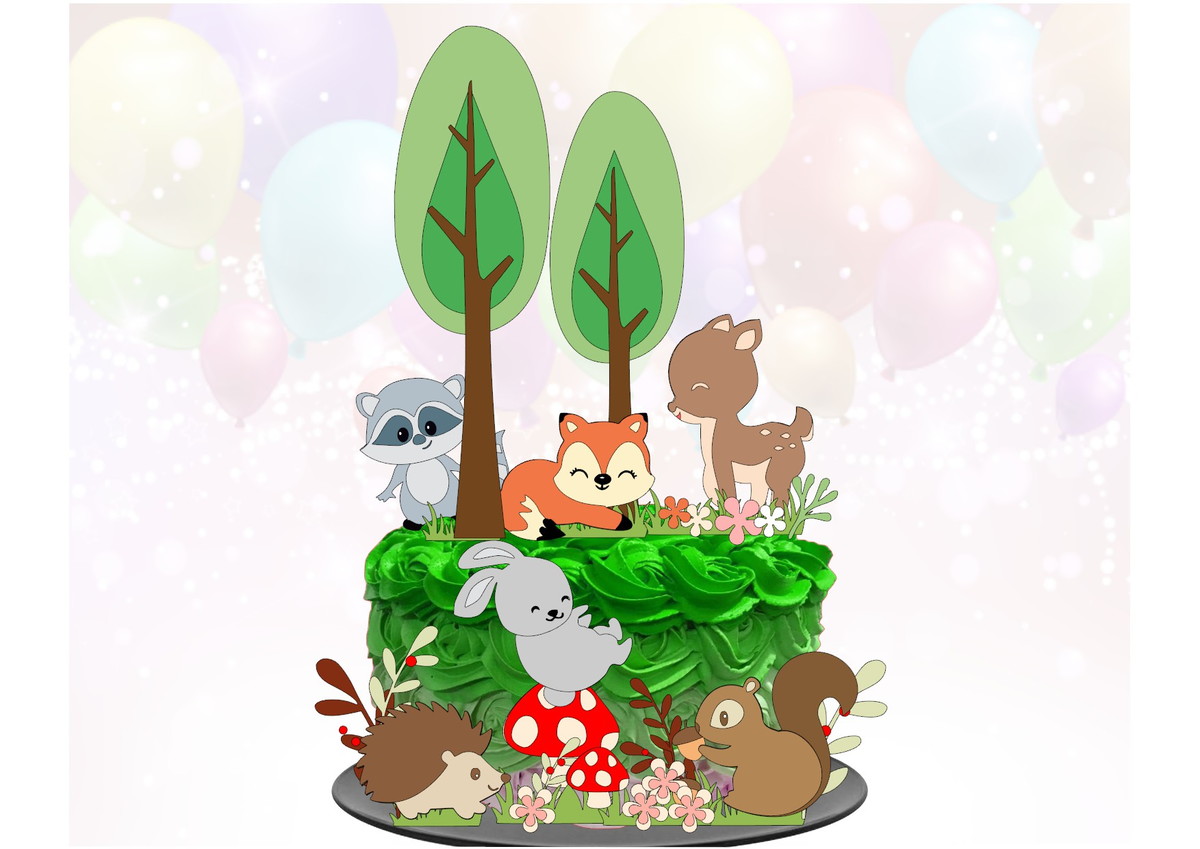 Kit com 5 arquivos de corte 05-BOSQUE TOPO DE BOLO (CAMADAS)