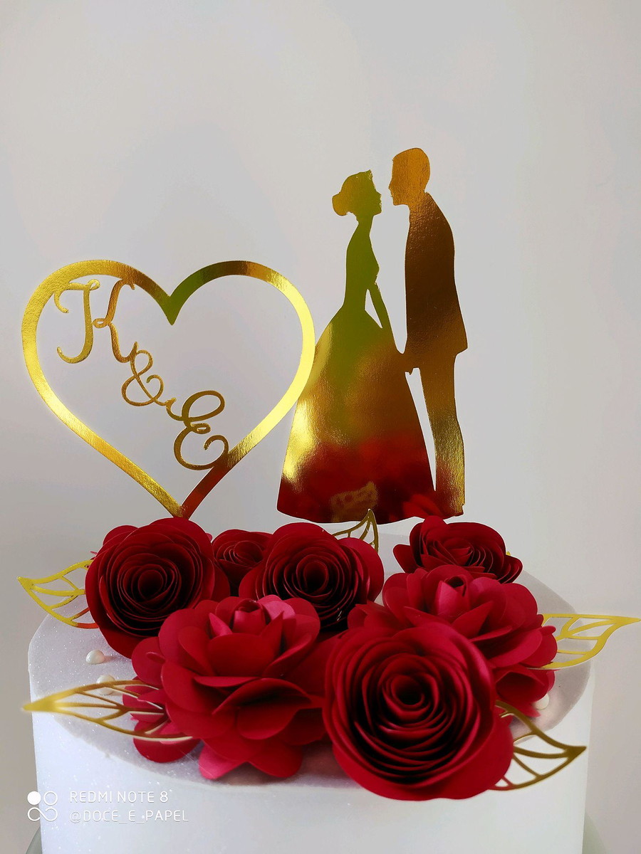 Arquivo de Corte Topo Casamento c/ Flores Vermelha - Imagem 2