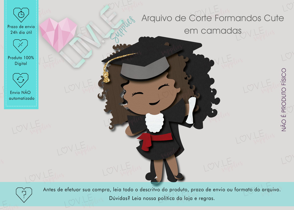 Arquivo de Corte Scrap festa Kit Formandos Cute em Camadas - Imagem 2