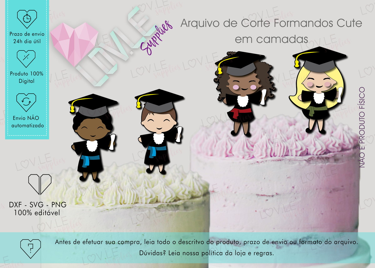 Arquivo de Corte Scrap festa Kit Formandos Cute em Camadas