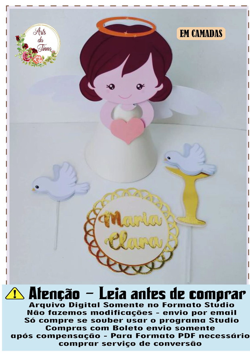 ARQUIVO DE CORTE - TOPO DE BOLO ANJINHA 3D BATISMO 048