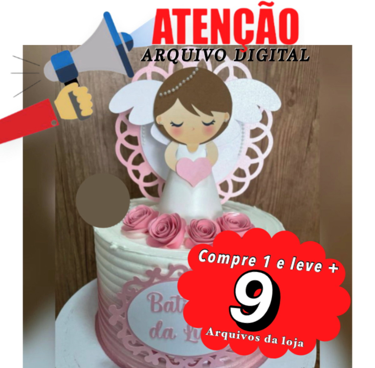 Arquivo de Corte Topo de Bolo - Anjinha Batizado 001 - Imagem 3