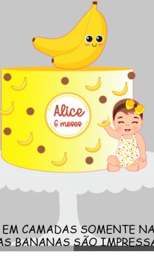Arquivo de Corte Topo de Bolo Banana Menina Bebê + Brinde