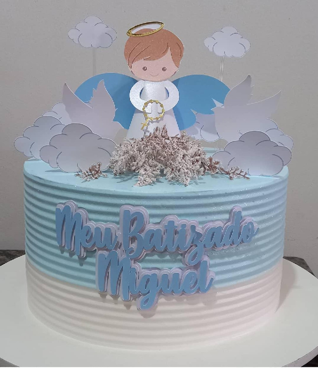 Arquivo de Corte Topo de Bolo Batizado Anjo Azul 3d