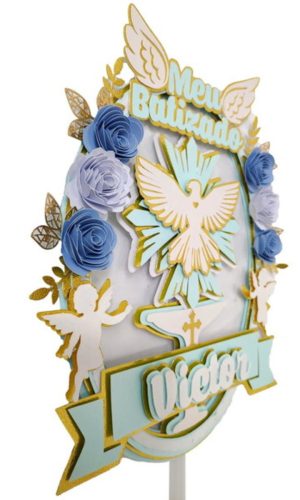 Arquivo de corte Topo de Bolo Batizado Azul, Rosa #1590