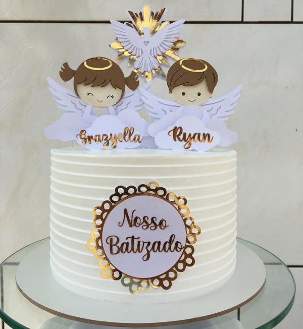 Arquivo de Corte Topo de Bolo Batizado Menino e Menina