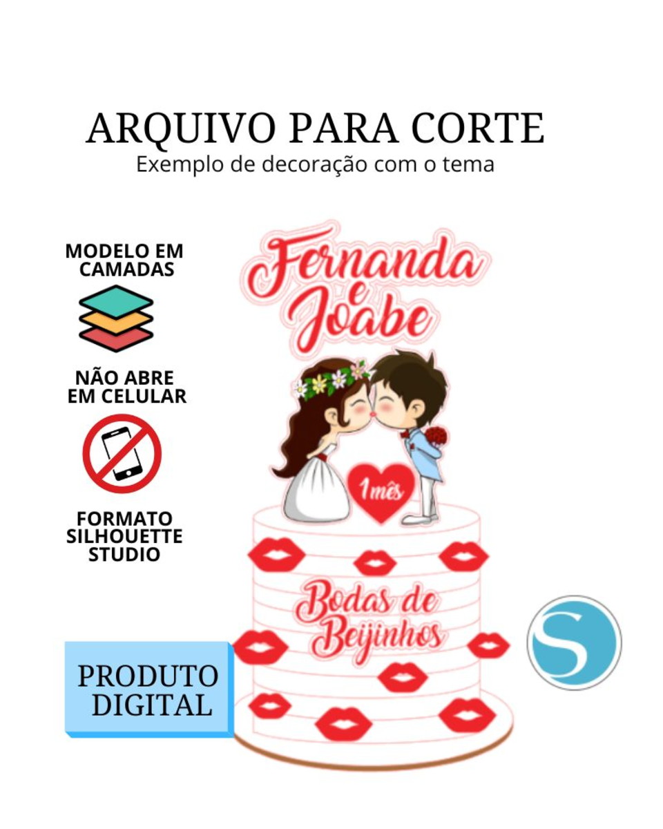 Arquivo de Corte Topo de Bolo - Bodas de Beijinho - Topo de Bolo Para  Imprimir