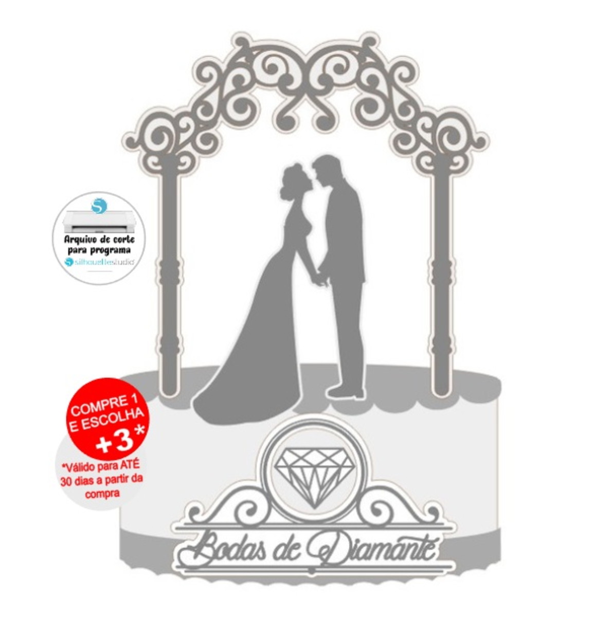 Arquivo de Corte Topo de Bolo Bodas de Diamante