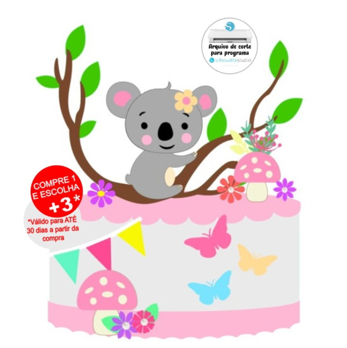 Arquivo de Corte Topo de Bolo Bosque Koala