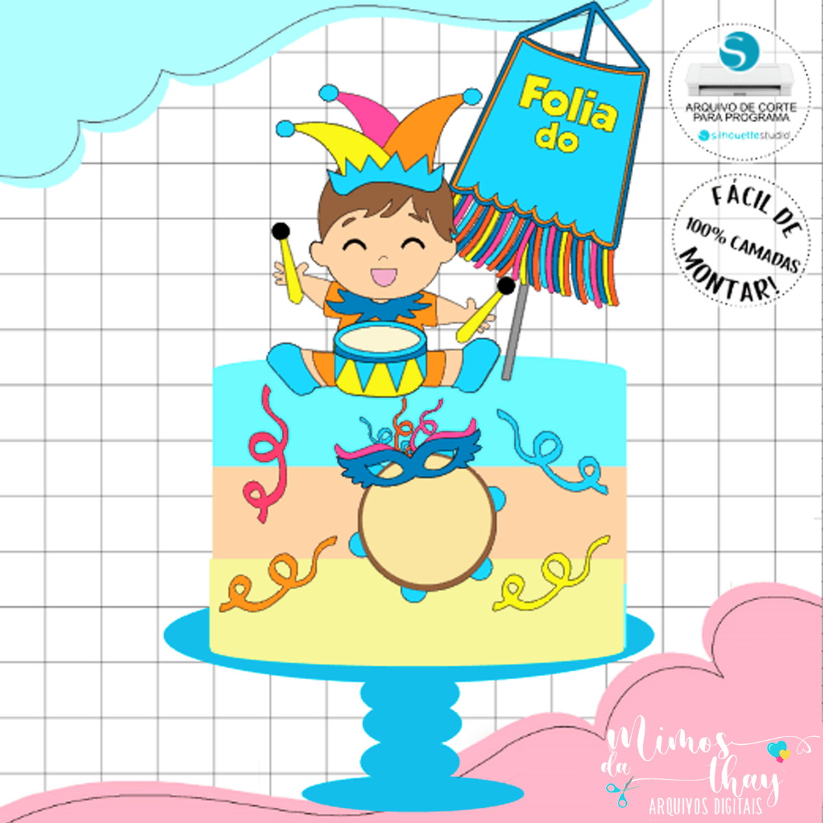 Arquivo de Corte: Topo de Bolo Carnaval Baby Menino 069