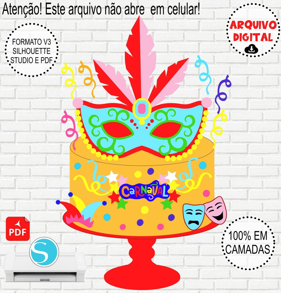 Arquivo de Corte Topo de Bolo Carnaval em Camadas #932