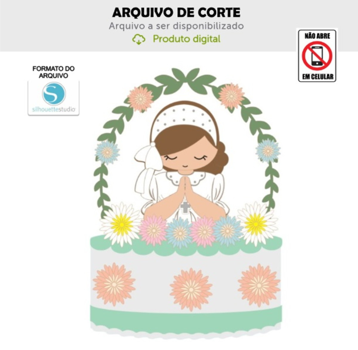 Arquivo de Corte Topo de Bolo Crisma Comunhão Menina