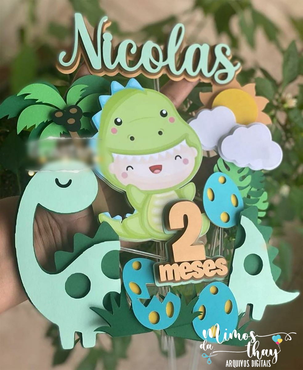Arquivo de Corte: Topo de Bolo Dinossauro Cute 020