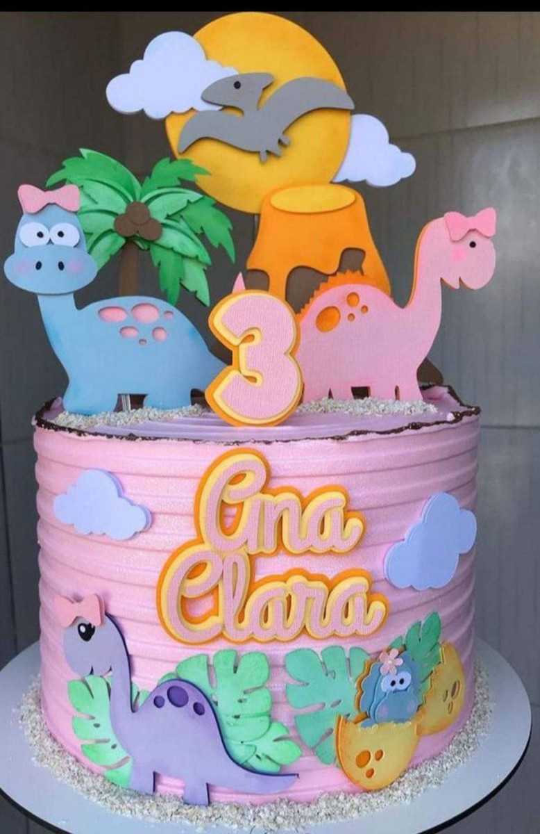 Arquivo de Corte Topo de Bolo - Dinossauro Menina
