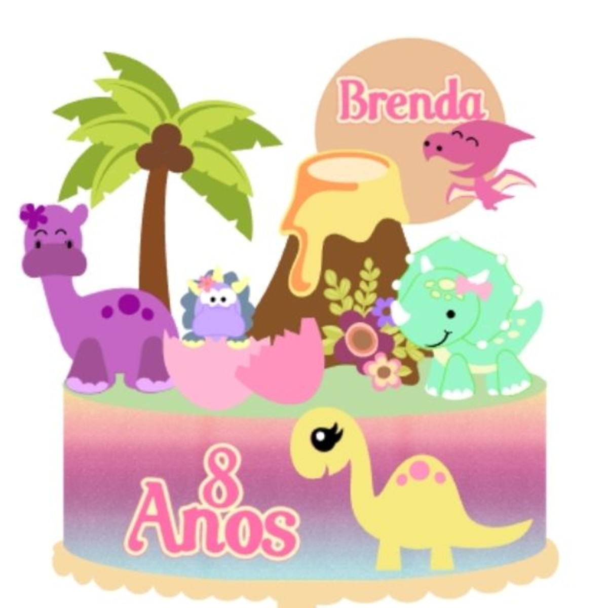 Arquivo de corte Topo de bolo Dinossauro ROSA CAMADAS #2022
