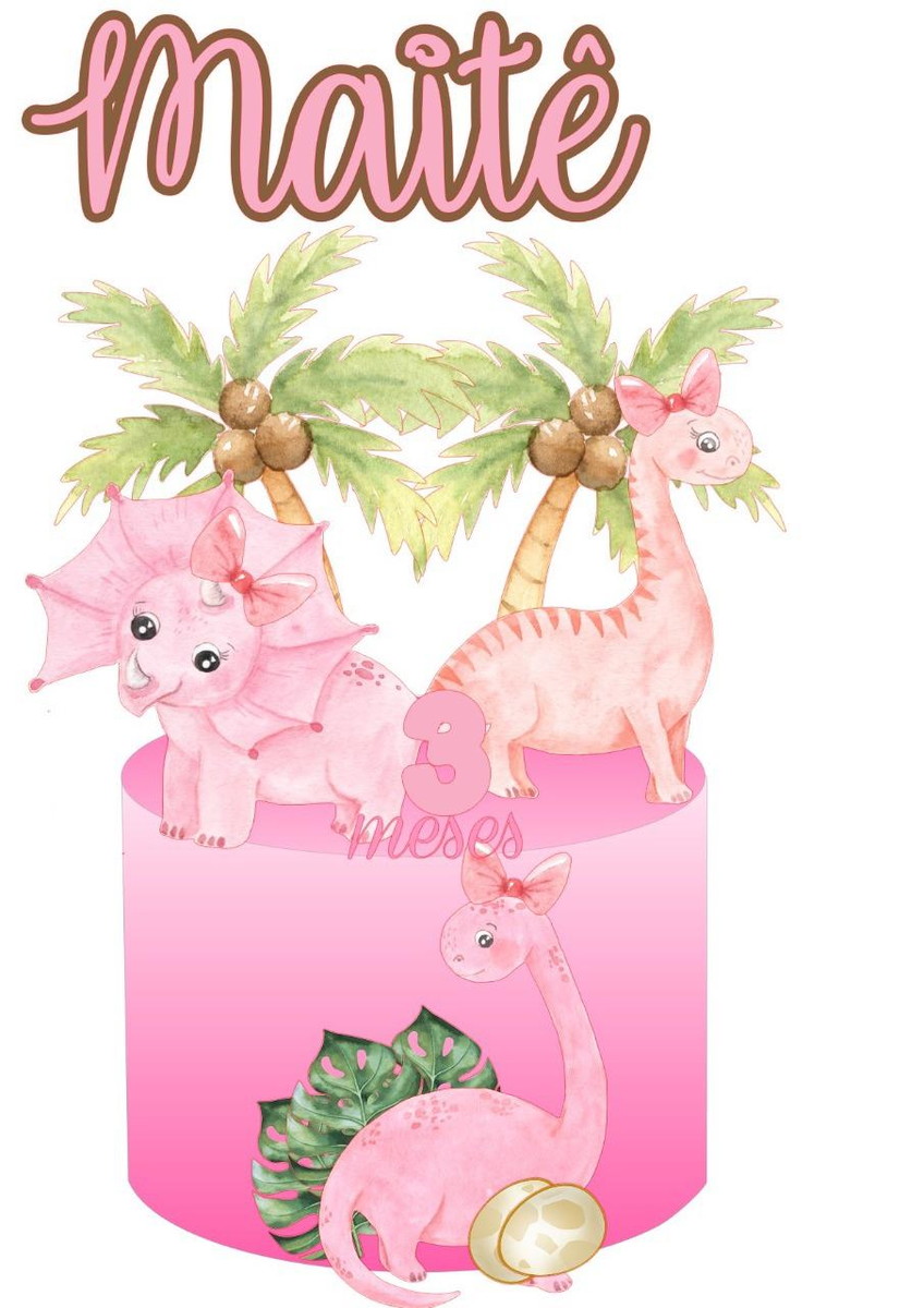 ARQUIVO DE CORTE TOPO DE BOLO Dinossauro rosa - Imagem 2