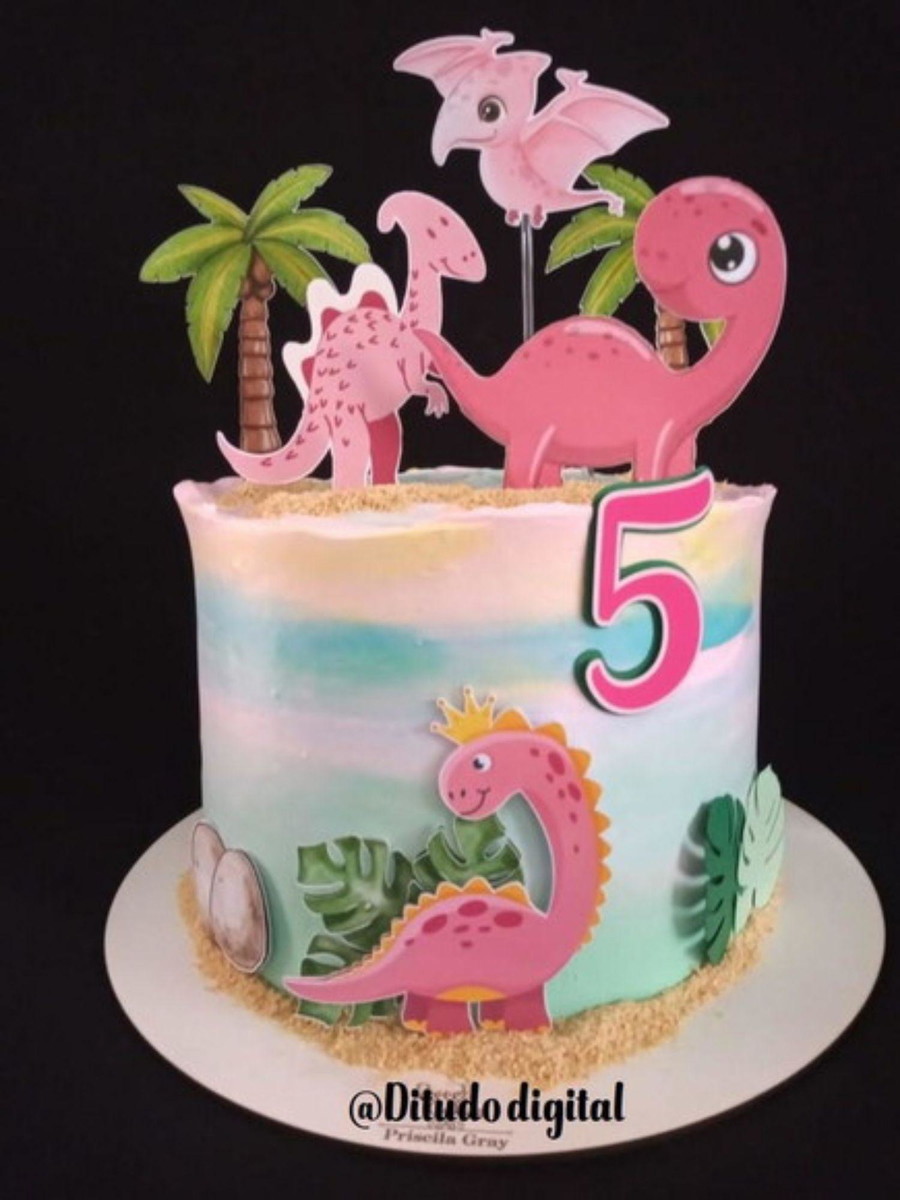 Arquivo de corte Topo de Bolo Dinossauro Rosa STUDIO