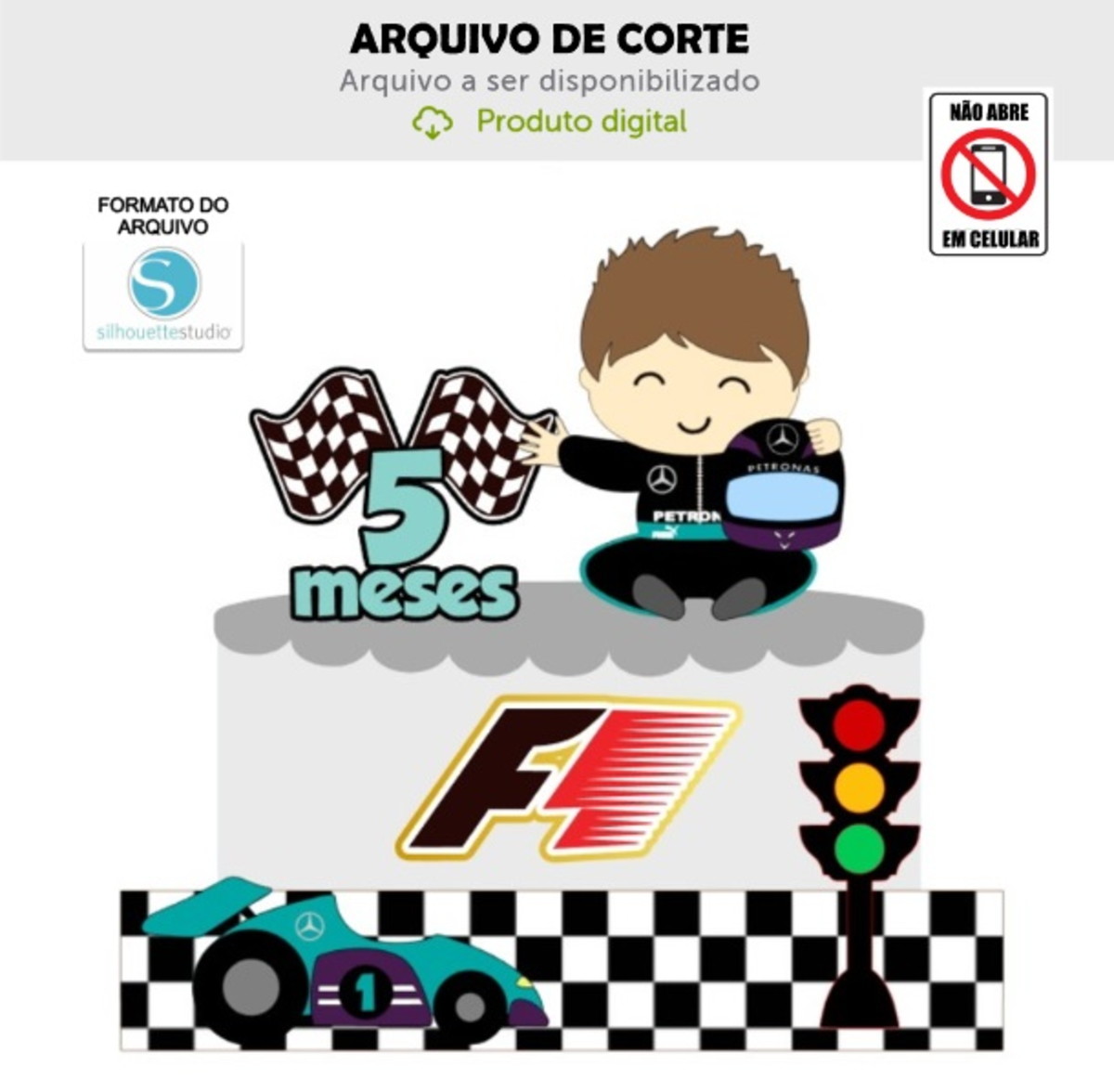 Arquivo de Corte Topo de Bolo Formula 1 Bebê
