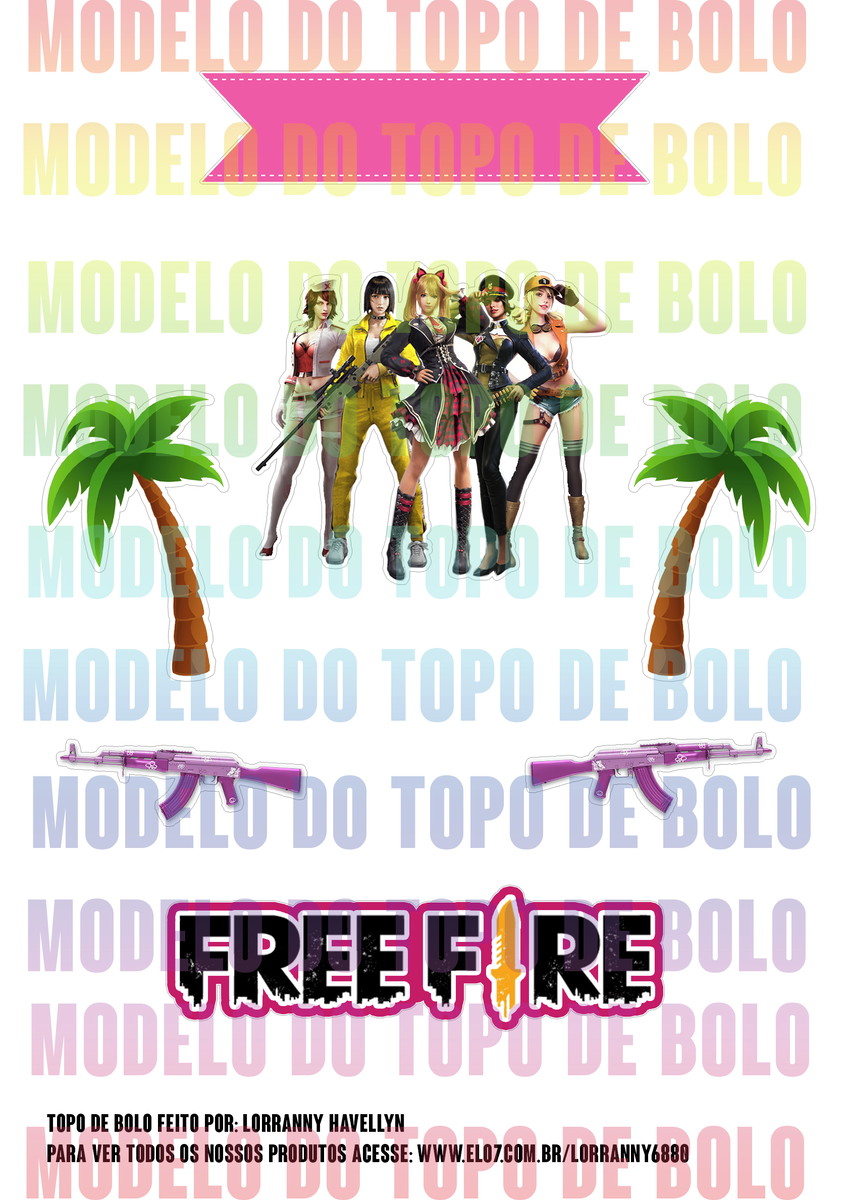 Arquivo de corte Topo de bolo Free fire Menina #1 PDF/JPG - Imagem 2