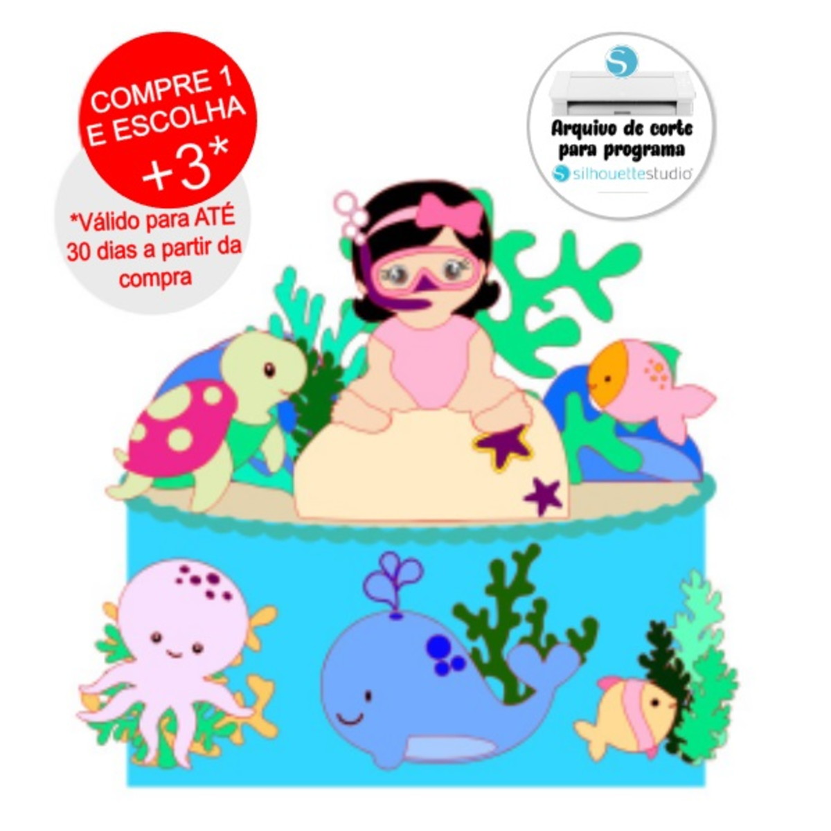 Arquivo de Corte Topo de Bolo Fundo do Mar Menina