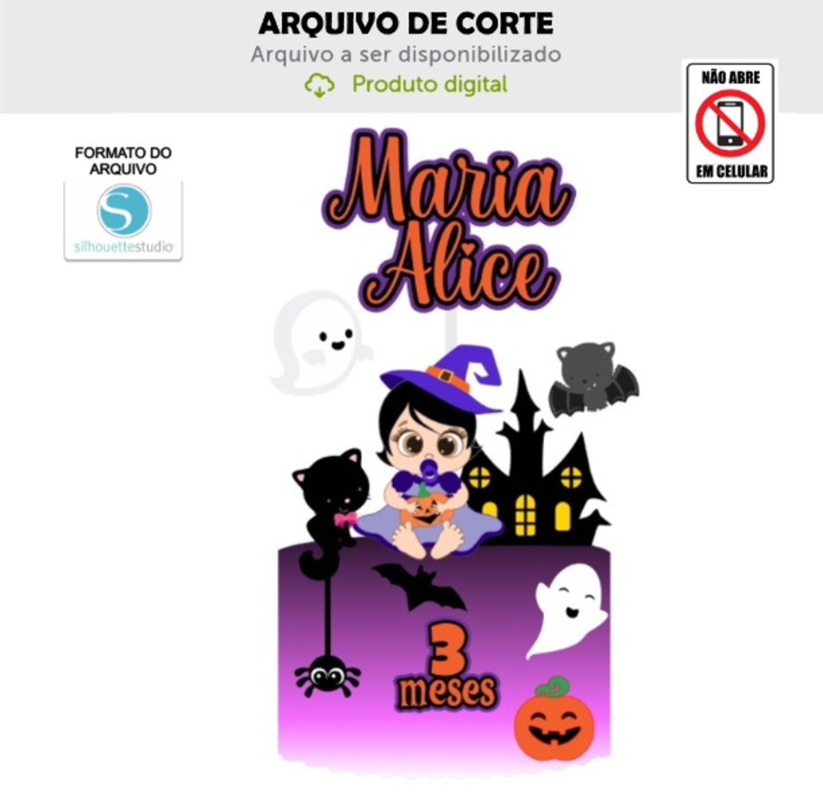 Arquivo de Corte Topo de Bolo Halloween Bebê