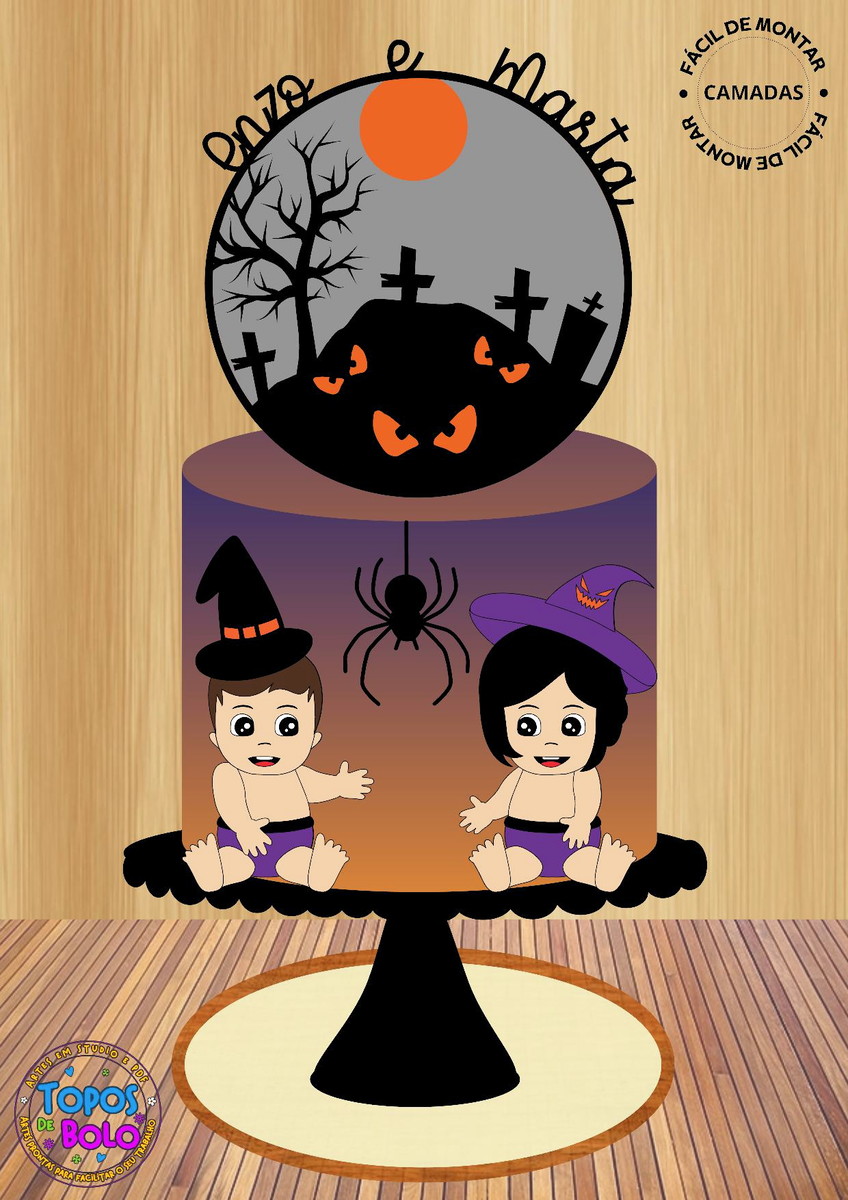Arquivo de Corte Topo de Bolo Halloween Bebes Cute