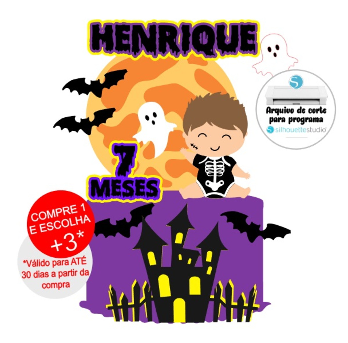 Arquivo de Corte Topo de Bolo Halloween Camada Bebê + Docinh - Imagem 2