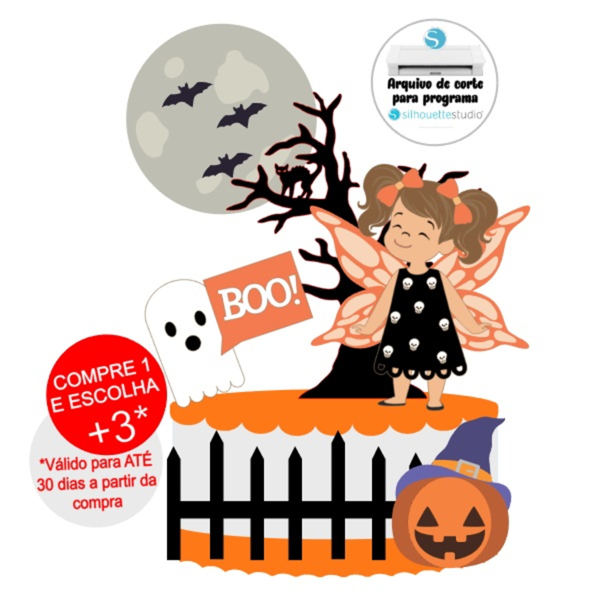 Arquivo de Corte Topo de Bolo Halloween Menina