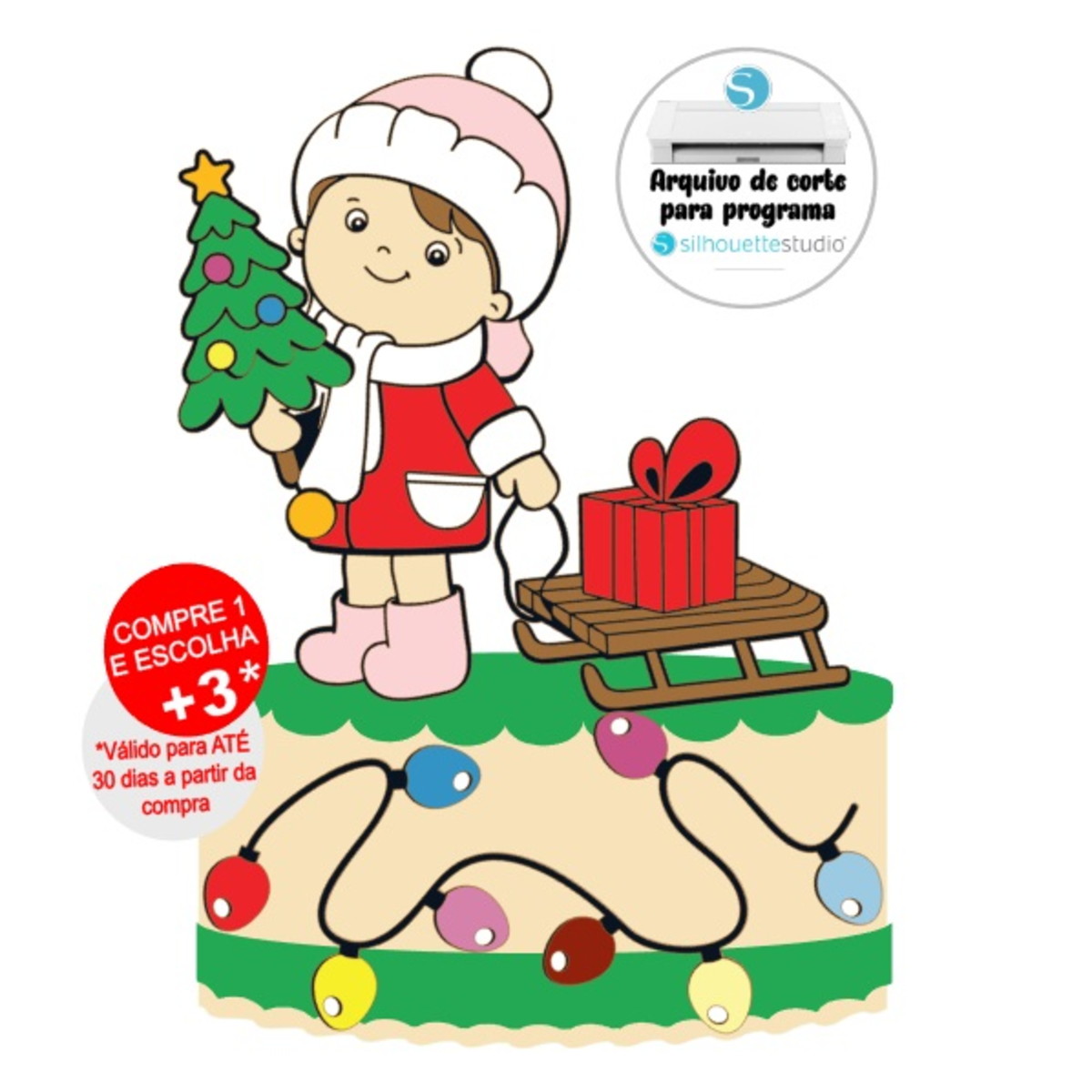 Arquivo de Corte Topo de Bolo Menina - Natal