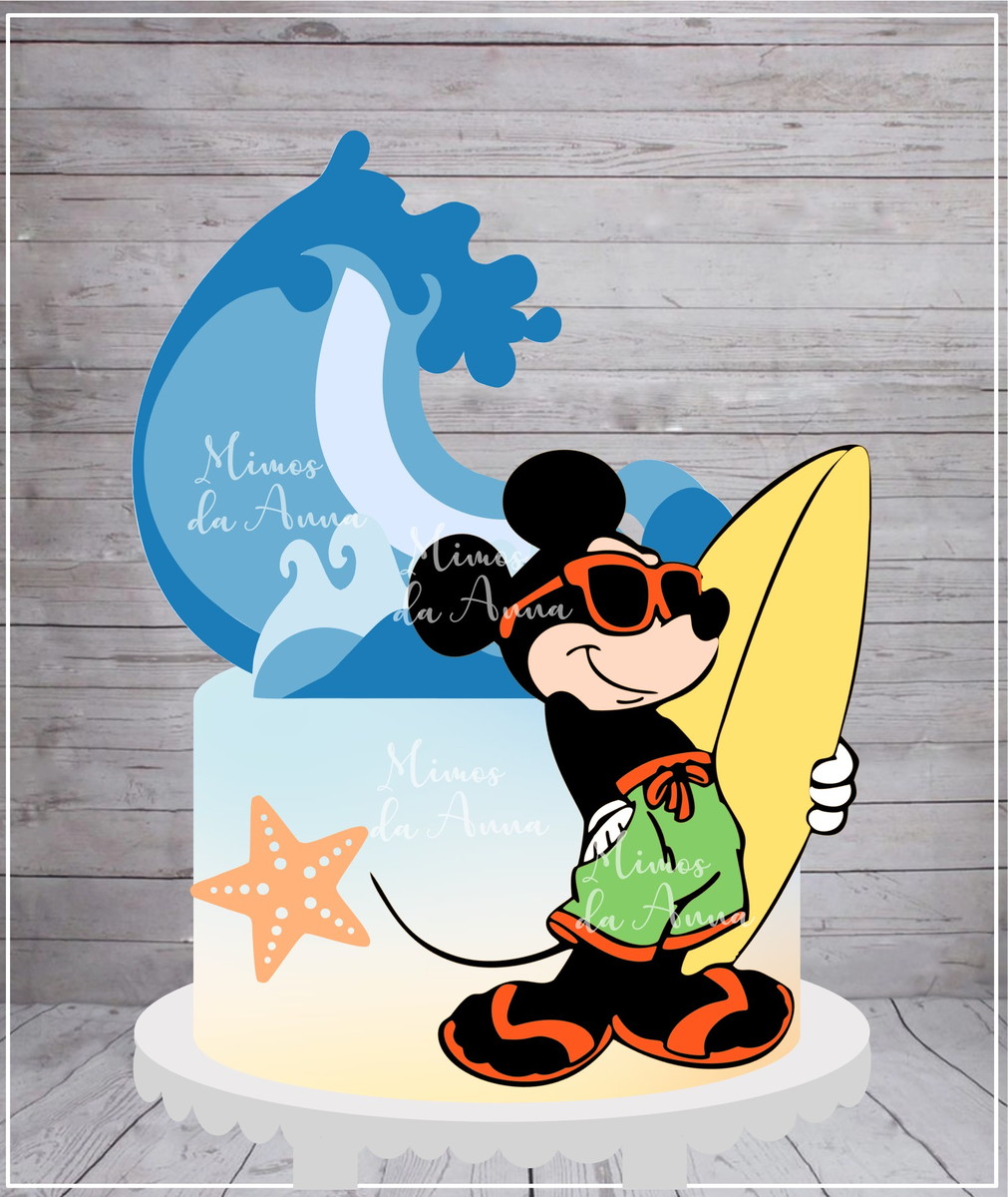 Arquivo De Corte Topo De Bolo Mickey Surfista Em Camadas