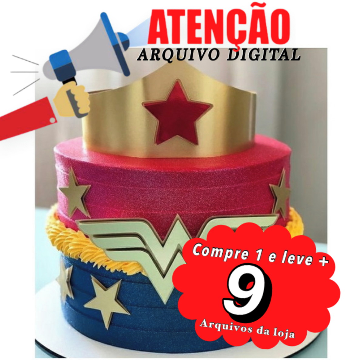 Arquivo de corte topo de bolo - mulher maravilha 02 - Imagem 3