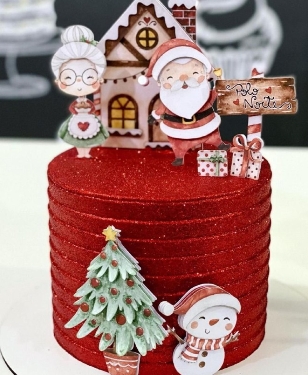 Arquivo de Corte Topo de Bolo Natal Aquarelado