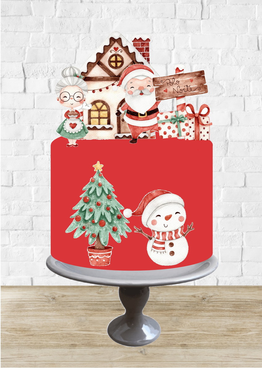 Arquivo de Corte Topo de Bolo Natal Aquarelado