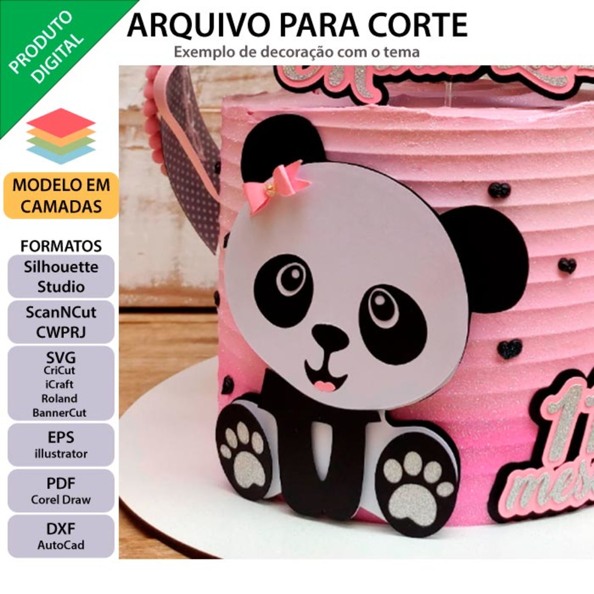 ARQUIVO de corte Topo de bolo Pandinha, Panda +1 tema da loj - Imagem 3