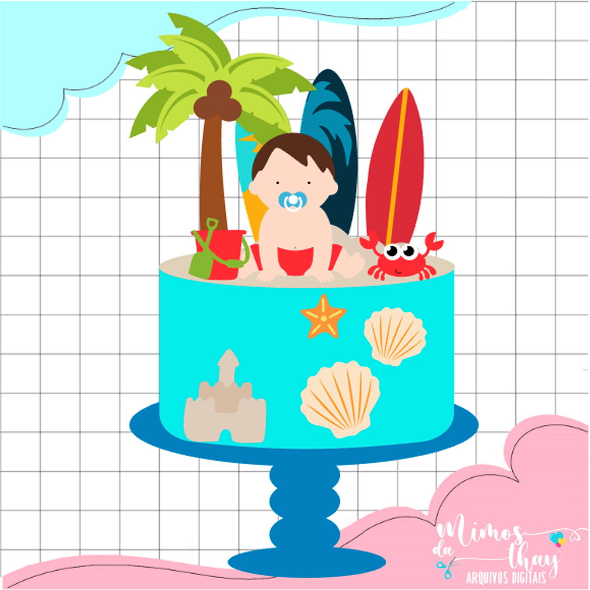 Arquivo de Corte: Topo de Bolo Praia Verão Menino Baby 015