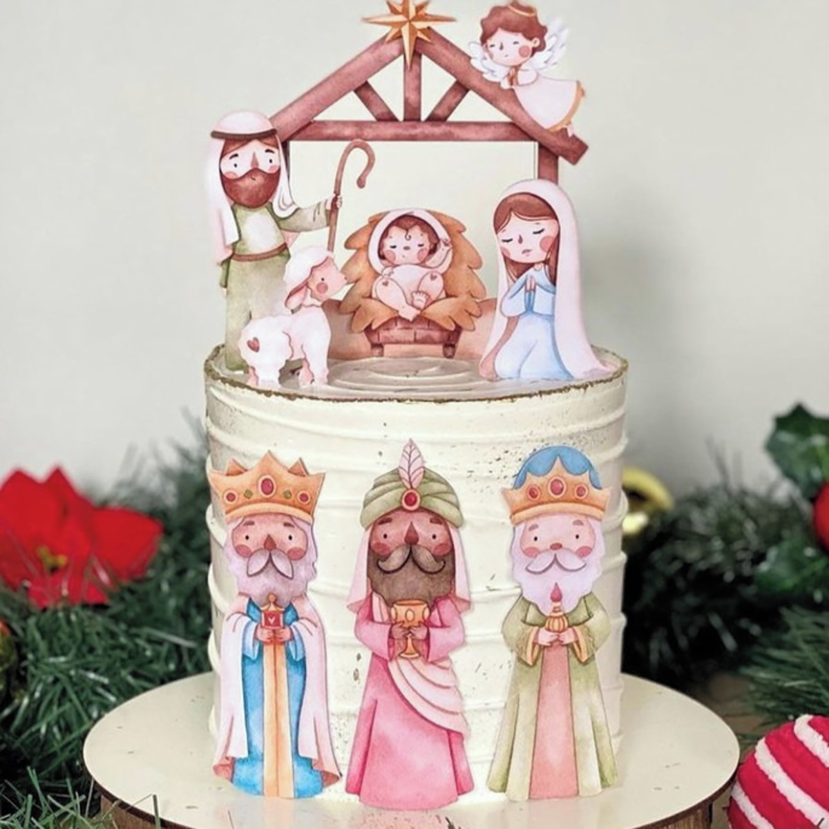 Arquivo de Corte Topo de Bolo Presepio Aquarela