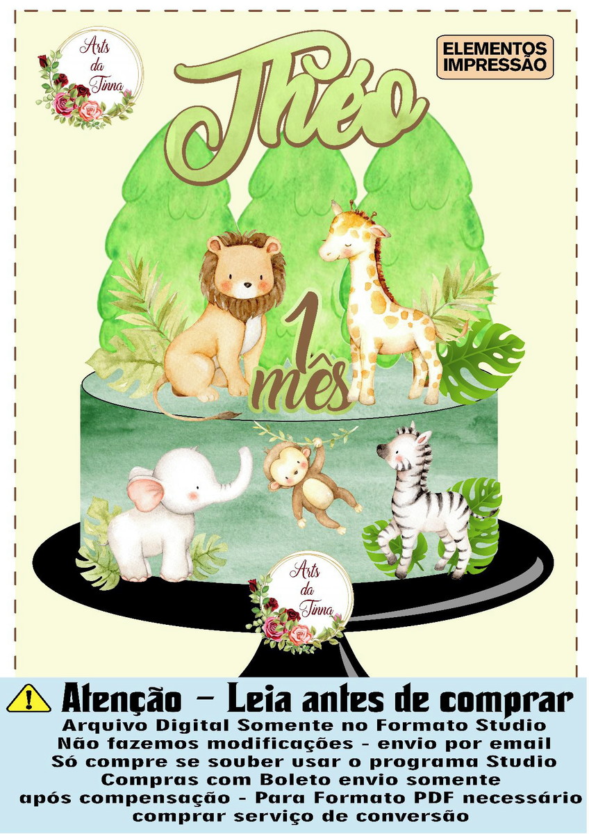 ARQUIVO DE CORTE - TOPO DE BOLO SAFARI AQUARELADO 020