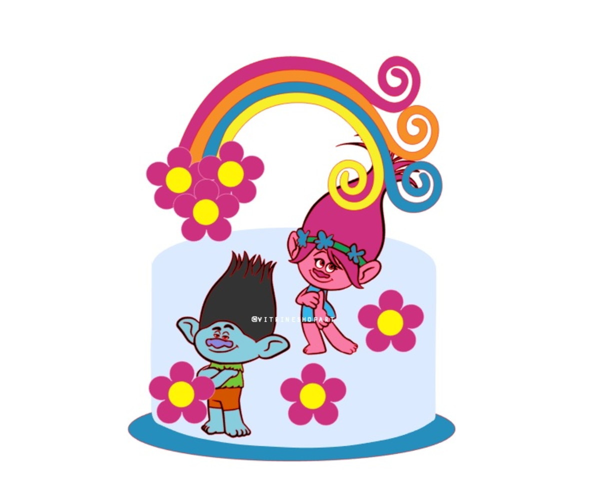 Arquivo de Corte Topo de Bolo Trolls em Camadas