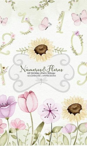 Arquivo Digital Números e Flores Aquarela