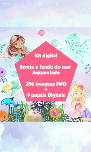 Arquivo Digital Sereia Aquarela 254 Imagens + 9 Papéis Digit