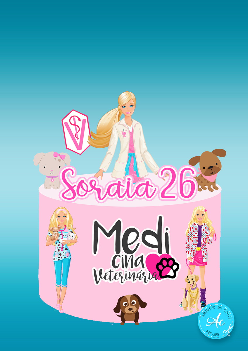 Arquivo Digital Topo de Bolo Barbie Veterinária #1