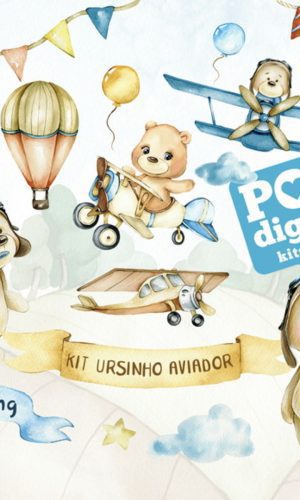 Arquivo Digital Ursinho Aviador Aquarela