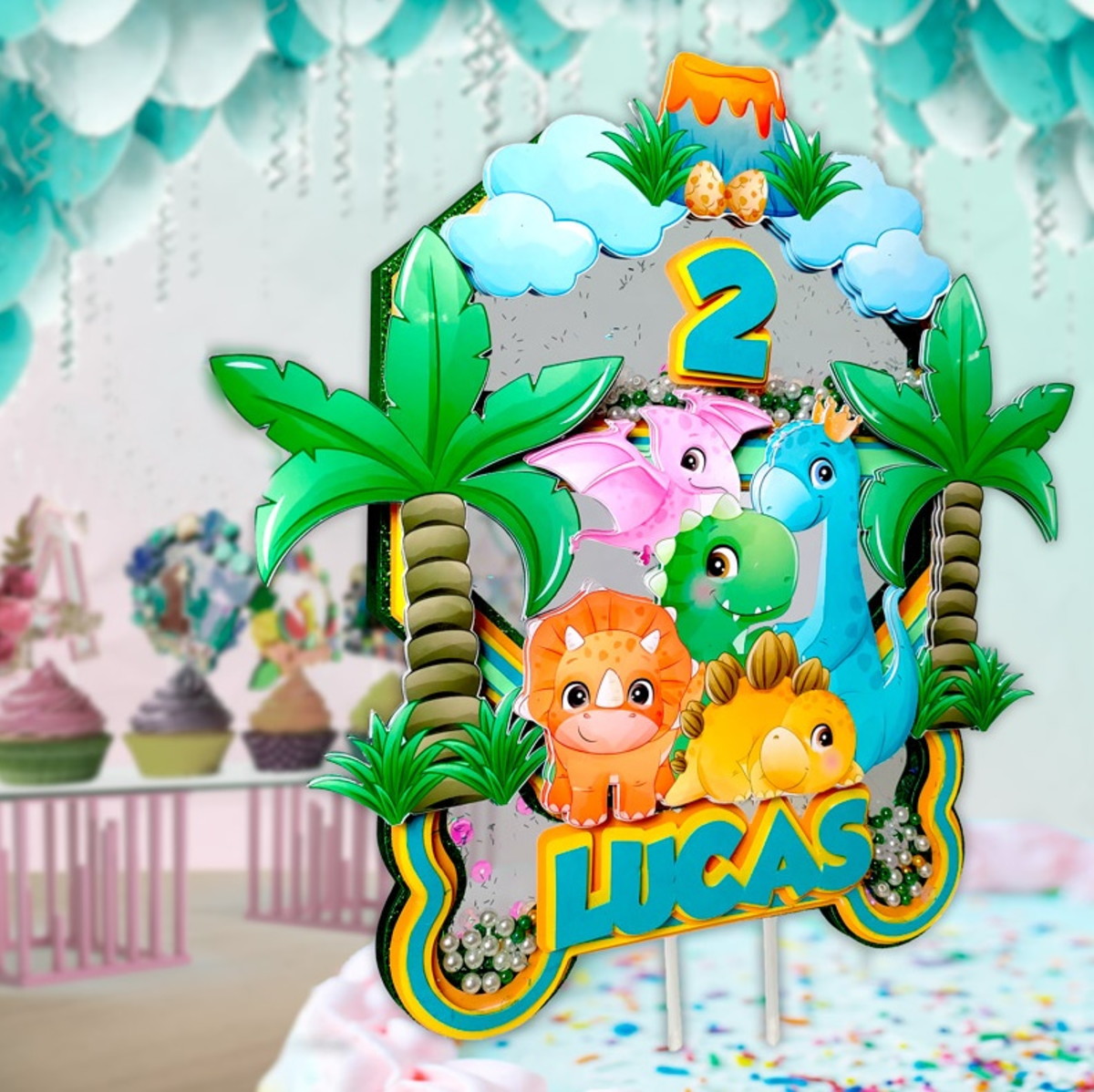 Arquivo em Svg Topo de Bolo Festa Dinossauro Baby