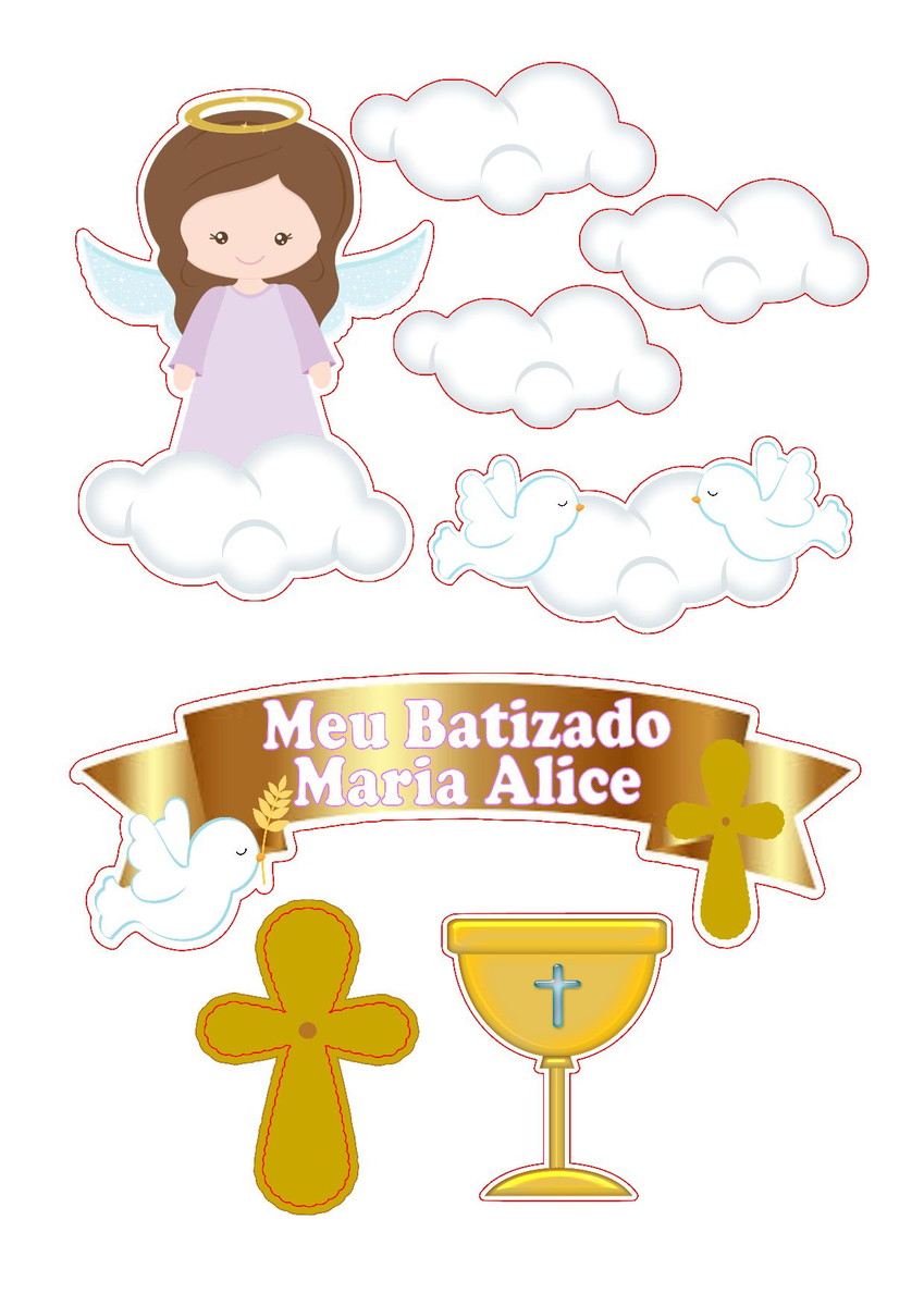 Arquivo Silhouette Topo de Bolo Batizado Menina - Imagem 3