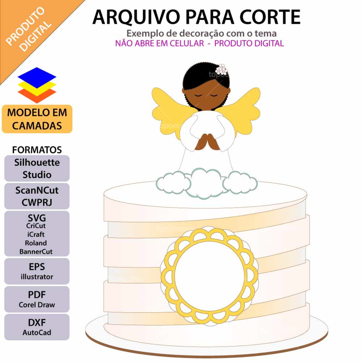 Arquivo Topo de Bolo Batizado Anjinho Orando +1 Arquivo - Imagem 2