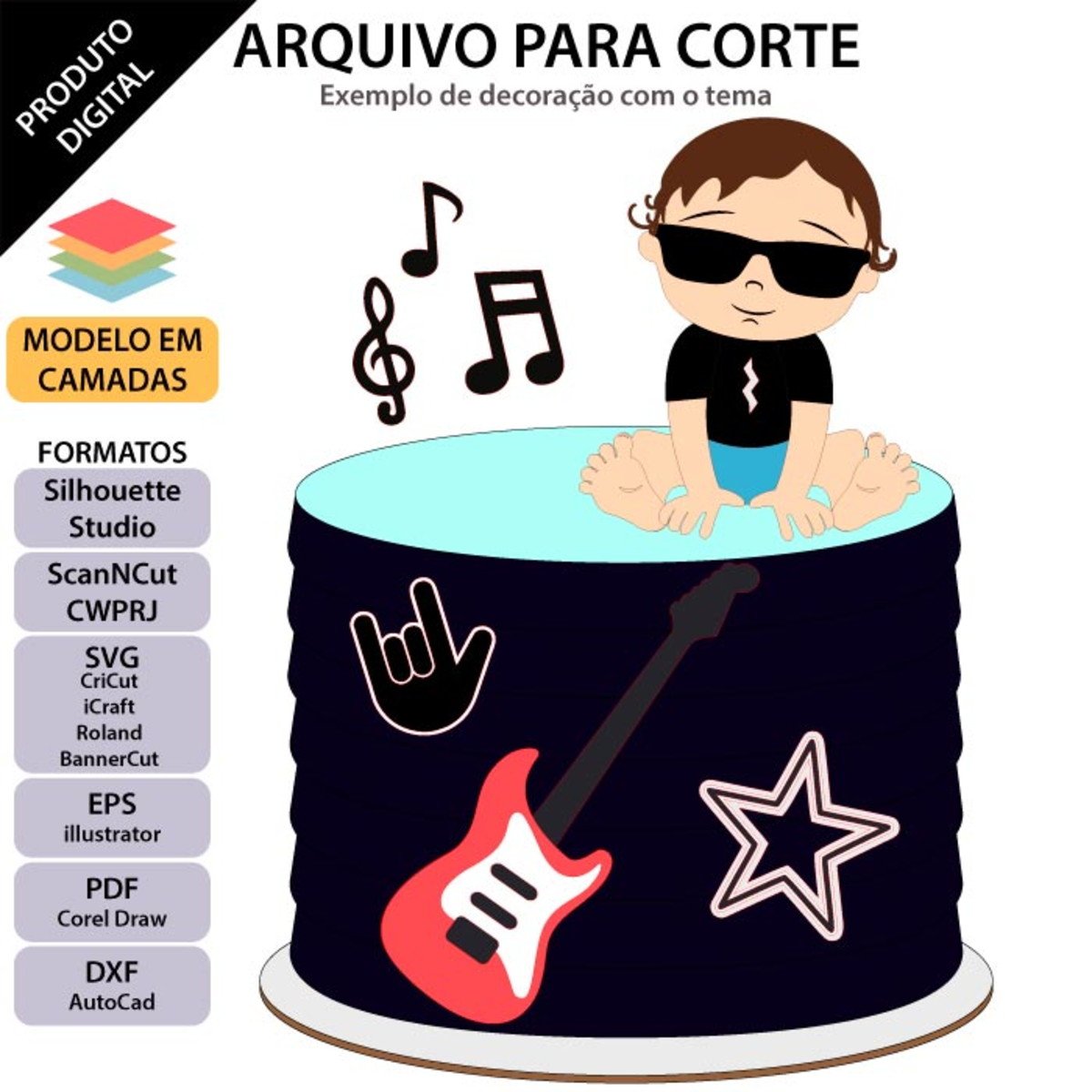 ARQUIVO Topo de bolo Bebe Rock com Guitarra +1 tema da loja - Imagem 2